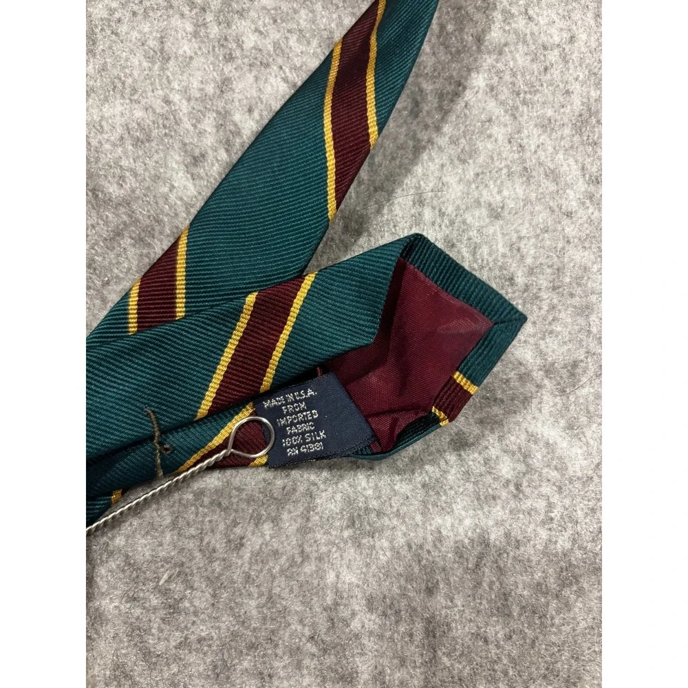 Polo by Ralph Lauren Vintage Men's Necktie Green Maroon Gold Striped Silk W3.5